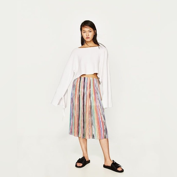 Zara Dresses & Skirts - Zara Trafaluc Rainbow Striped Chiffon Style Skirt